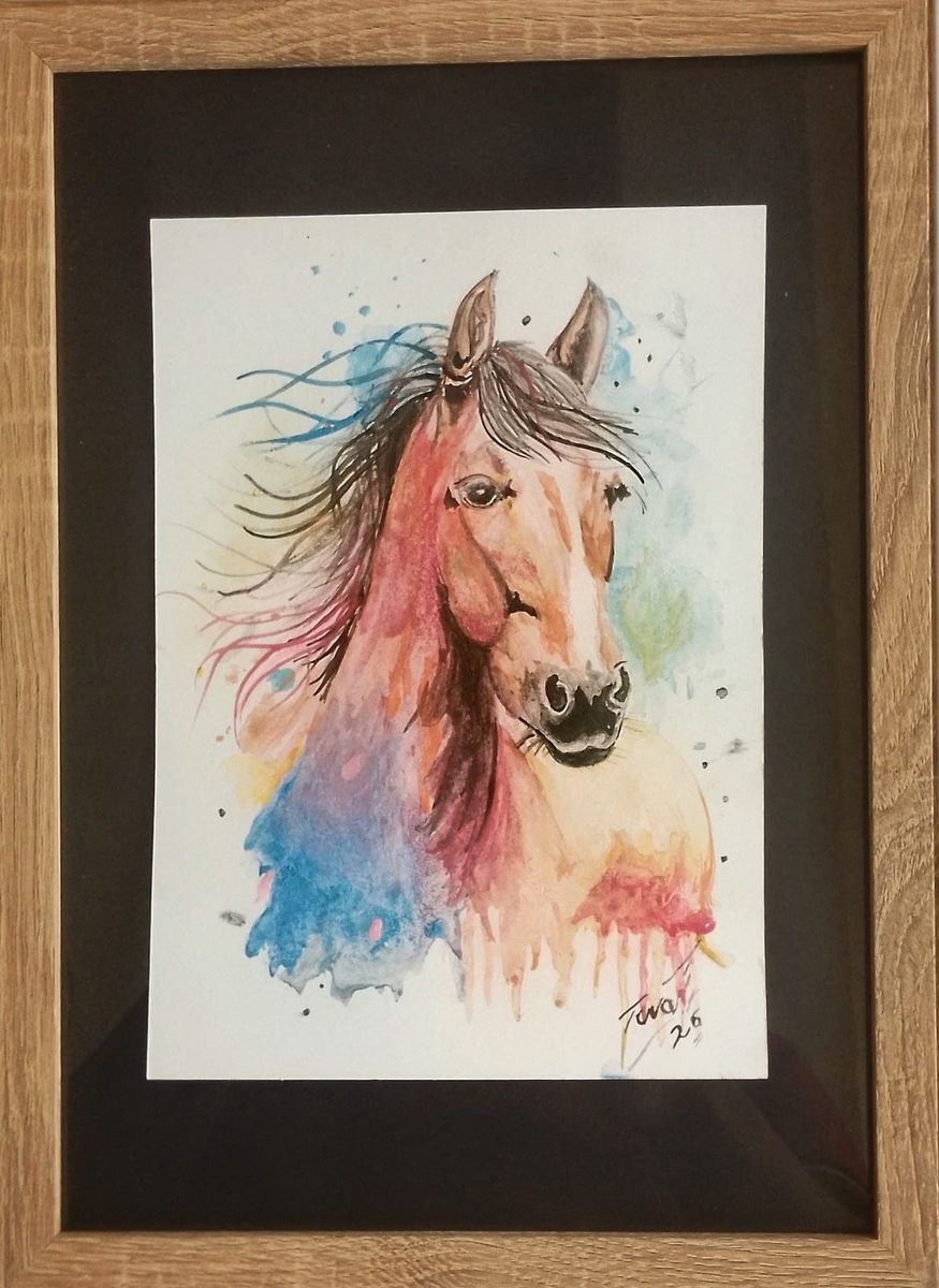 Acuarela enmarcada de un caballo